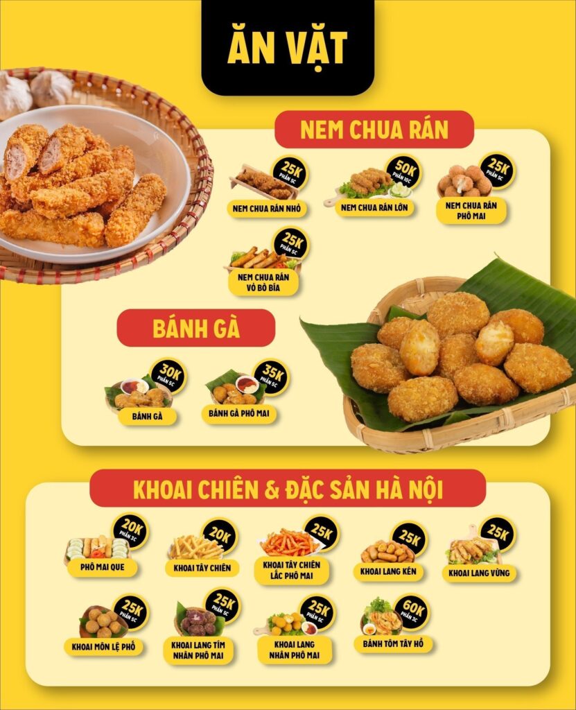 danh sách món ăn vặt